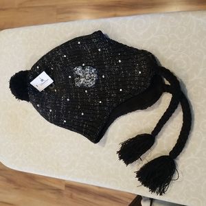 NWT Disney Winter Fashion Sparkly Fleece Lined, Ribbed Knit trapper-style hat